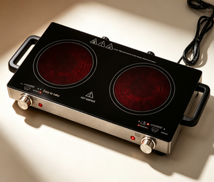 Cuisinière électrique portable élégante à double brûleur infrarouge 1800W avec commandes indépendantes pour une cuisson polyvalente en intérieur et en extérieur - Product Image 3