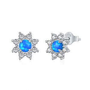 Dylam High End Fine Jewelry Daily S925 Silver 5A Cubic Zirconia Diamond Gemstone White <b>Blue</b> Synthetic Opal Sun <b>Stud</b> <b>Earrings</b> - Product Image 1