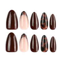 Kuku Palsu Stiletto Coklat Motif Leopard Seni Hewan Berani untuk Pesta Klub Malam Kuku Palsu Liar Manikur Fashion 4545