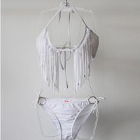 Maillot de bain de plage pour femme Bikini de couleur unie avec franges Maillot de bain 2 pièces à suspendre