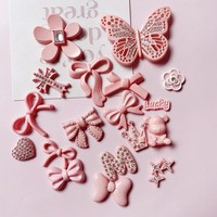 Breloques plates à dos plat en strass rose, motifs nœud et étoile, style Kawaii, pour coques de téléphone, coques d'iPad, accessoires capillaires, décorations de chaussures et loisirs créatifs DIY