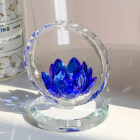 Statue de panier de fleurs en cristal de lotus, gravure interne artisanale, motif floral, décoration d'intérieur, ornement de bureau familial