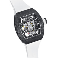 Montre mécanique pour homme CRONUSART en fibre de carbone, cadran squelette transparent, boîtier tonneau, bracelet en caoutchouc 20 mm, étanche 5 ATM, réserve de marche