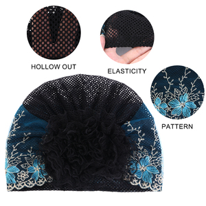Chapeau turban en dentelle à fleurs pour femmes, couvre-chef musulman islamique, turban africain en perles, couvre-chef doux et extensible - Product Image 6