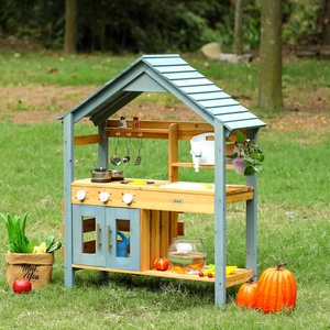 Ensemble de <span class=keywords><strong>jeu</strong></span> de cuisine en bois pour jardin extérieur, type maison de terre, Montessori, pour jeux d'imitation et de cuisine, avec cuisinière, robinet, support à fleurs et rangement - Product Image 2