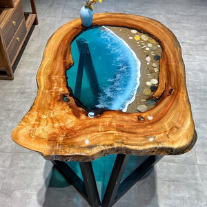 <span class=keywords><strong>Table</strong></span> basse en résine époxy bleu rivière, design idéal pour le salon - Product Image 6