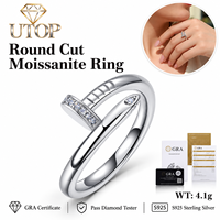 Bague personnalisable en argent sterling S925 avec moissanite 0,1 CTW, design clou, pavé de pierres, bande solide, empilable pour femme
