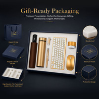 Coffret Cadeau d'Accueil Professionnel 7-en-1 : Clavier et Souris Sans Fil, Stylo, Clé USB, Enceinte Bluetooth, Parapluie, Tasse Isotherme