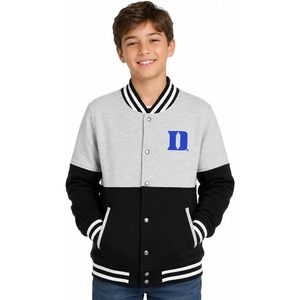 Chaqueta Varsity para Niños FOXA Duke, Negra y Gris, Manga Larga, Forro Polar, Estilo Preppy, Ropa de Otoño - Product Image 1