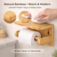 Porte-papier toilette en bambou avec étagère pour téléphone, porte-mouchoirs mural sans perçage, étagère de rangement multifonctionnelle pour salle de bain
