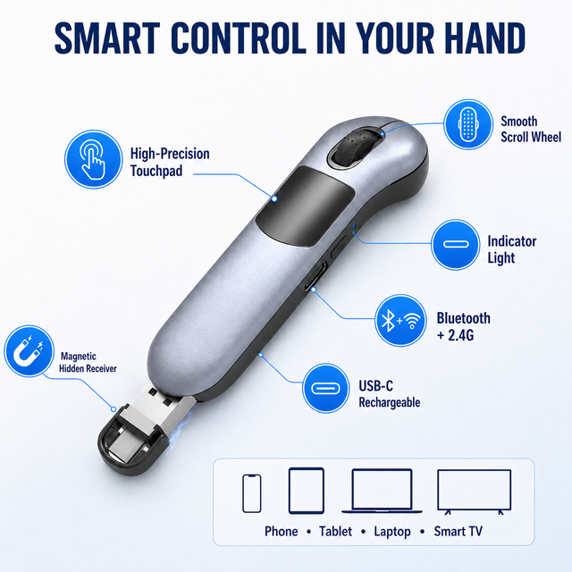 Red Laser Pointer Presenter Wireless Rechargeable USB-C 2.4Ghz Touchpad for PC PowerPoint Zoom Meeting Online Teaching Classroom