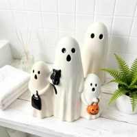 Ensemble de 3 figurines fantômes en céramique pour Halloween, décorations fantômes mignonnes et effrayantes avec accents de citrouille et de chat pour la décoration de fête à la maison