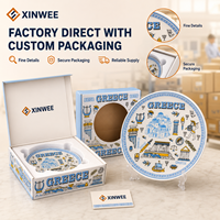 Platos de Porcelana de Recuerdo de Viaje con Iconos de Ciudades, Diseño de Dibujos Animados, Aptos para Lavavajillas, OEM, Personalizados, Venta al Por Mayor, América del Norte