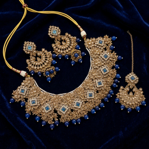 Gold Plated Zinc Alloy Latest Designed Customized Package <b>Bridal</b> <b>Jewelry</b> <b>Set</b> Choker Necklace Drop Earrings Tikka High Quality - Product Image 3