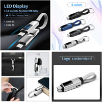 Kabel USB Gantungan Kunci 3 in 1 dengan Layar LED Digital 100W 5A PD Pengisian Cepat, Kabel Charger Mini Portabel, Mendukung Kustomisasi Logo