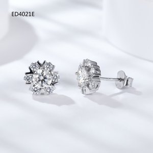 Starsgem Hot Sale Round Lab Diamond Earrings Snowflakes Design Lab Diamond 925 <b>Silver</b> <b>Stud</b> Earrings - Product Image 1