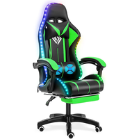 Offre Spéciale 2025 Chaise Gamer de Massage en Cuir PVC Intégral Vert LED de Très Haute Qualité avec Éclairage PC RGB et Repose-Pieds