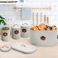 Boîte de rangement en métal de haute qualité pour la maison avec couvercle en bambou, boîte à café, thé, sucre, pain, pâtes, pot en métal