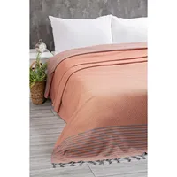 Couverture de lit et paréo en tissu de coton tissé Pestamal pour lit double, pique-nique, plage, beige, gris foncé, bleu gris, motif carreaux, moutarde