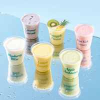 Gobelet en plastique PET PLA personnalisé de 90 mm, 8 oz, 20 oz, pour boissons froides, smoothies aux fruits, yaourts, lait au thé, avec couvercle et paille