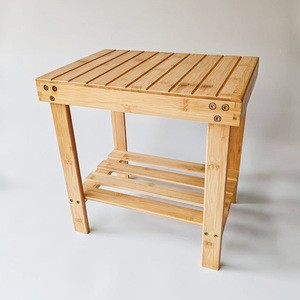 Tabouret de douche en bambou avec étagère de rangement 40x28x40cm, antidérapant, pour intérieur/extérieur, salle de bain, spa - Product Image 1