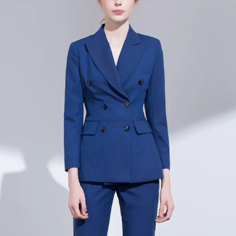 Custom High Quality Small MOQ Two Piece Set Women Clothing Business Formal Ladies Double Breasted Suit with Blazer and Pants