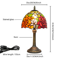 Lampe de table 8 pouces en verre teinté dôme rose rouge, lampe de chevet de lecture électrique E26 en résine style ferme pour la maison et le bureau