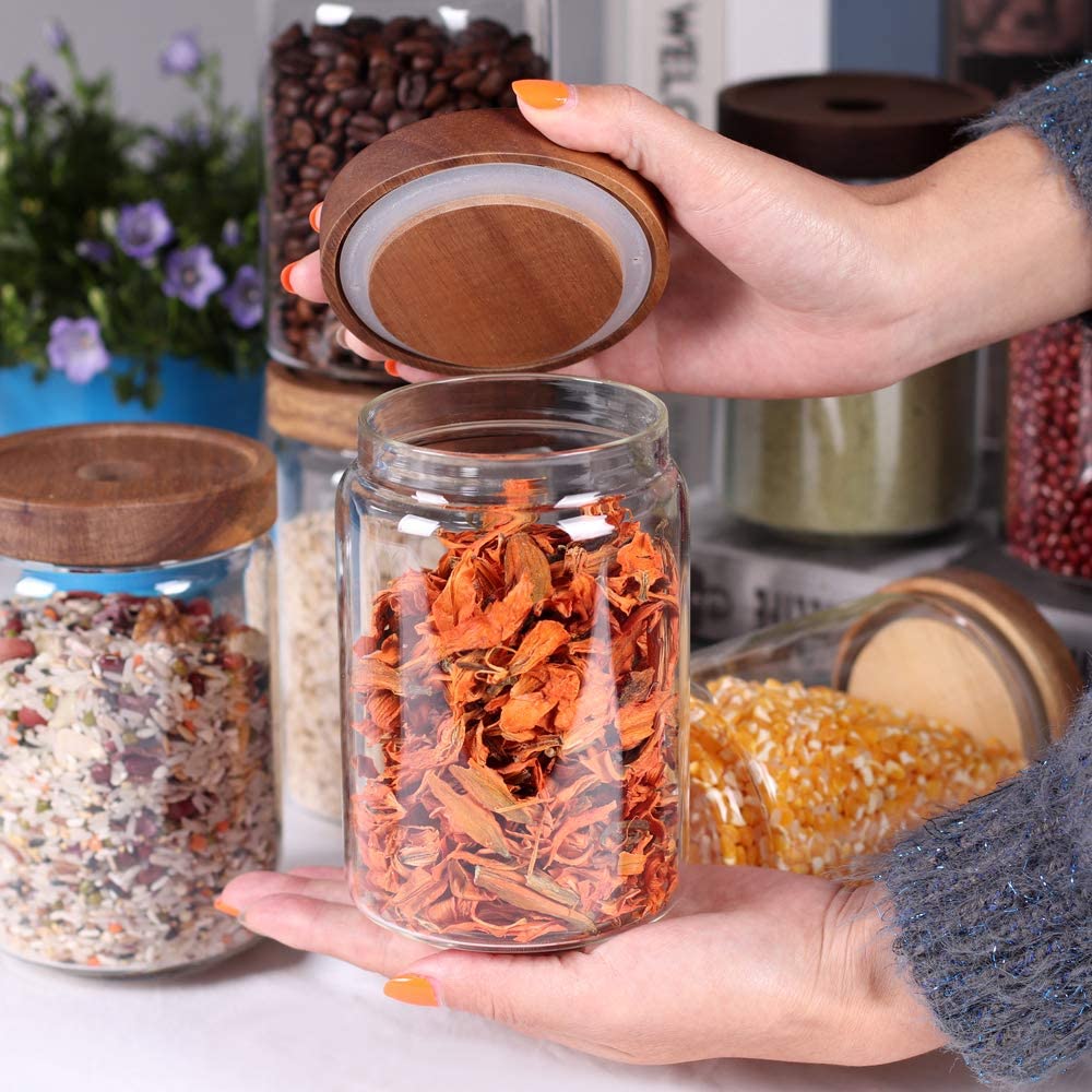 Stackable Kitchen Canisters Set of 8,High Borosilicate Glass Cylinder Airtight Food Storage Glass Jars