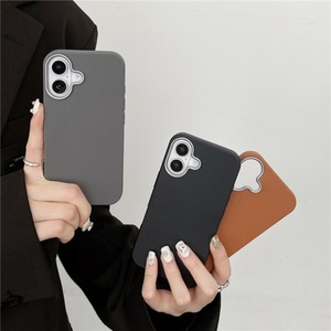Funda de Teléfono de PU de Color Sólido Simple y Neutral al por Mayor para iPhone 16 15 14 13 Pro Max - Product Image 1