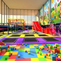 Parc de trampolines intérieur personnalisé Aoleao avec toboggans, parcours d'obstacles surélevé, structure en acier allié, centre de divertissement familial certifié CE