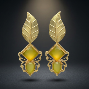 Boucles d'oreilles pendantes en laiton plaqué or faites à la main avec pierres précieuses, style ethnique, pour fiançailles et soirées, mode bohème - Product Image 3