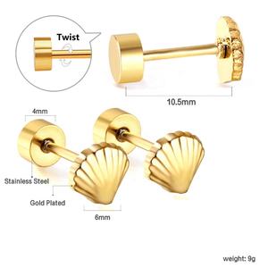 Wholesale Fashion Popular Jewelry Stainless Steel 18k <b>Gold</b> Plated Shell Stud <b>Earrings</b> Seashell <b>Flat</b> <b>Back</b> <b>Earrings</b> for Women - Product Image 3