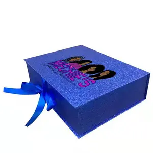 Caixa de presente com logotipo personalizado, luxuosa, personalizada, com forro de cetim, pacotes de extensão de cabelos humanos, embalagem de cartão, caixa de beleza para roupas