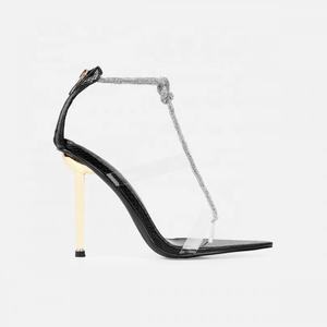 Summer Sexy Diamonds T-strap Women High Thin Heel Metal Stiletto Sandals Faux Snake Print Clear <strong>Diamante</strong> Toe <strong>Thong</strong> Heels - Product Image 4