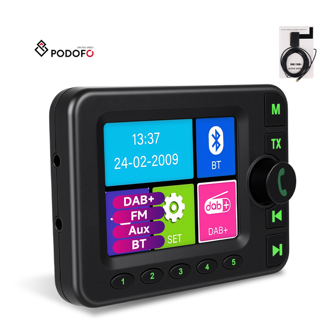 Podofo Car DAB Digital Radio Adapter With Antenna for Android Car Radio Stereo LCD Display USB FM Transmitter AUX Interface
