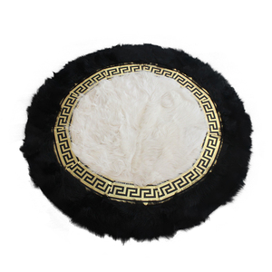 <span class=keywords><strong>Tapis</strong></span> <span class=keywords><strong>rond</strong></span> en peau <span class=keywords><strong>de</strong></span> mouton naturelle noir, <span class=keywords><strong>blanc</strong></span> et gris, fait main, lavable, à motif géométrique, à poils épais - Product Image 6