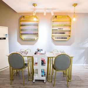 Table à ongles double couche de style nordique, chaise simple et moderne en marbre avec finition dorée en fer forgé pour spa à ongles double personne - Product Image 2