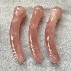 Großhandel natürlichen Stein Rose Kristall Stein geschnitzte gebogene Zauberstäbe Kreis Kopf Rosenquarz Yoni Massage gerät - Product Image 2