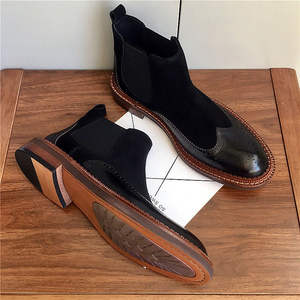 Nuevo modelo de botas Chelsea grabadas Brookes - botas cortas de cuero genuino para hombre con parte superior de gamuza sintética y zapatos de cuero de caña alta - Product Image 5