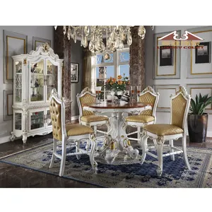 Longhao 2023 latest French Royal antique dining table nice quality beatiful golden color 10--seater unique design