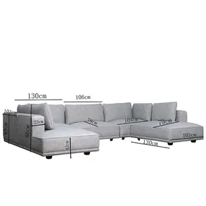Contemporary Living Room U-Shaped Linen Fabric Sofa Set New Design