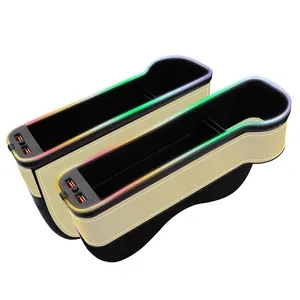 Relyus Leather Universal Car Seat Gap Filler Organizer Storage 7 colori che cambiano LED Car Seat Plug Strip Box con portabicchieri
