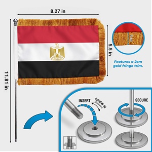 Drapeau de table Égypte 14x21cm avec franges dorées, mini drapeau de bureau en polyester personnalisé avec base en métal, vente en gros - Product Image 4
