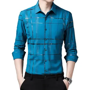 MS-42 Casual shirt men's hot stamping printing autumn new fashion trend long-sleeved men's shirt