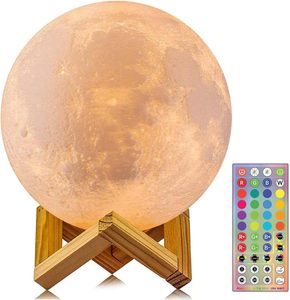 Lámpara Lunar LED de Plástico Impresa en 3D, 16 Colores, Luz Nocturna de 360 Grados, Control Remoto, Funciona con Batería, Clasificación IP54, Regalo para Niños - Product Image 1