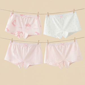 Ropa Interior Infantil de Algodón Puro Clase A - Pantalones Planos para Niñas con Diseños de Dibujos Animados en las Esquinas - Product Image 1