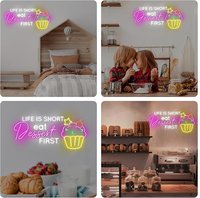Enseigne néon LED personnalisée sur le thème des friandises : Popcorn, Chocolat, Cupcake – Idéale pour les pâtisseries, les confiseries et la publicité en vitrine