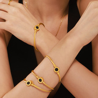 Bracelet manchette ouvert en nacre et abalone, bijoux en acier inoxydable plaqué or 18 carats PVD