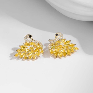 Swan Zirconia Stud Earrings 14k Gold Ear Post Office Career Jewelry - Product Image 4
