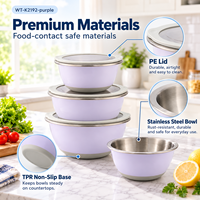 Bols à salade OEM ODM 1,5 3 5 QT en acier inoxydable personnalisé, finition coquille peinte lavande, hermétiques, pour brunch, comptoir, café